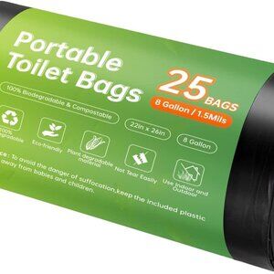 Portable Toilet Replacement Bags, 25 Count 8 Gallon 1.5 Mil Super Thickened Comp